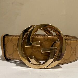 Gucci Brown Leather Belt with Gold GG Buckle
